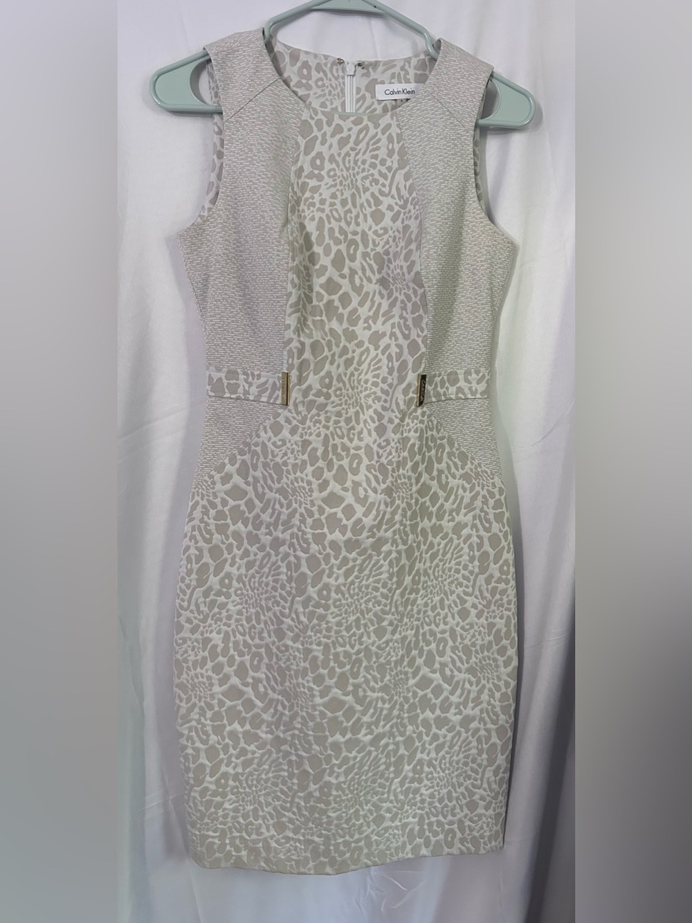Calvin Klein Beige Animal-Print Midi Sheath Dress